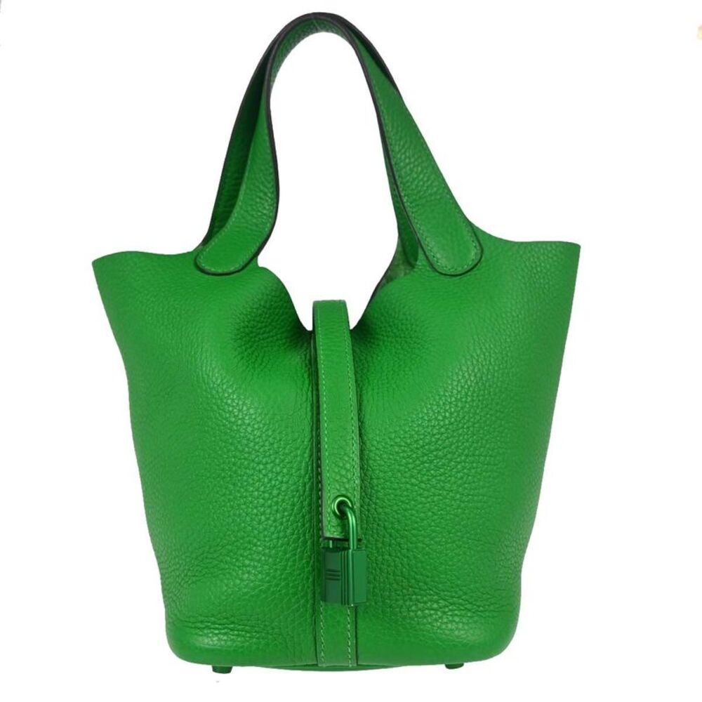 Hermes Picotin Lock Clemence Green Leather Handbag